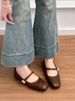 2025 Spring Vintage Mary Jane For Women, British Small Leather Shoes, Pearl Square Toe, One-Strap Buckle, Flat French_vogvips.com