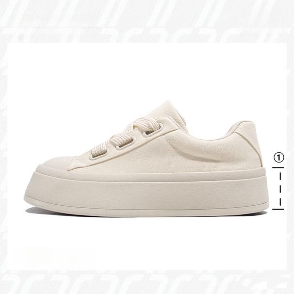 Women Bow Knot Wide Laces Platform Canvas Sneakers, Round Toe Chunky Thick Sole Casual Skate Shoes, Soft Breathable Upper Lightweight Trainers_vogvips.com
