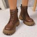 Women's Plus Size Martin Boots Side Zipper Platform Ankle Thick Sole British Style Black PU Suede Autumn New Style Size 43_vogvips.com