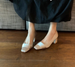 style Elegant Satin Nude High-heeled Shoes Women, Chunky Heel, Square Toe, Stylish And Comfortable For_vogvips.com
