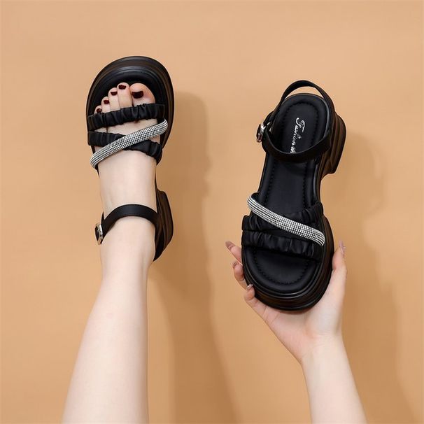 Women's Sandals One-button Sweet And Fashionable Thick-soled Non-slip And Thin Versatile Open-toed Roman Shoes_vogvips.com