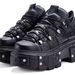 Women's Dark Black Chunky Shoes Thick Sole Unique Gothic Punk Boots Heavy Metal_vogvips.com