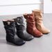 Chunky Stacked Boots For Women – Retro British Style Mid-Calf Wrinkled Leather Boots – Plus Size Comfortable Flat Ankle Boots_vogvips.com