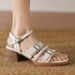 Retro Mid-heeled Sandals For Women's Summer New British Style With One-word Buckle Thick Heel Stepping On Shit Open-toed Roman Shoes For Women_vogvips.com