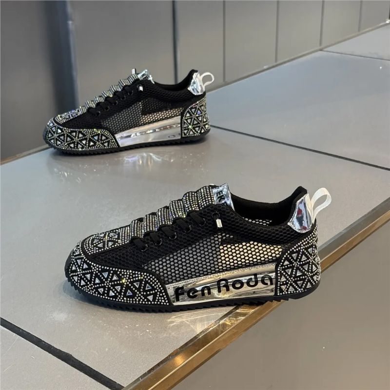 New 2025 Style Diamond Encrusted Dad Shoes Low Top Comfortable Breathable Mesh Sole Versatile Casual Men's Shoes (BM)_vogvips.com