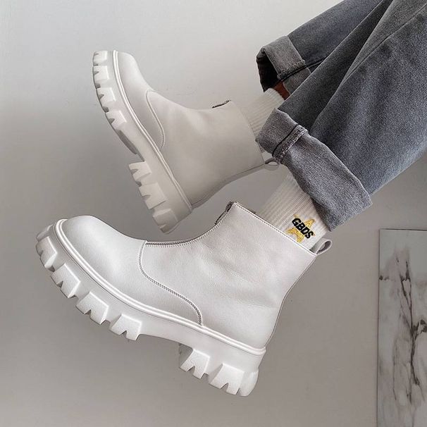 Men's Mid-top White High-top Leather Boots Thick Soled Leather Boots_vogvips.com