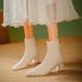 Slim-fit French-style Pointed-toe White High-heeled Ankle Boots For Women, Chunky Heel, 2025 Mid-calf Boots For Women, Mid-heel Wh_vogvips.com