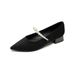 French Pointed Single Shoes Women's Pearl Light Mouth High Heels Suede Thick Heel Mary Jane Shoes_vogvips.com