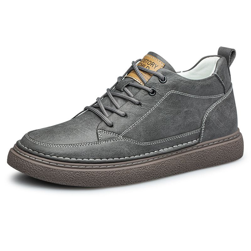 Men's Shoes Mid-top Sports And Leisure Board Shoes, Youth Black Leather Shoes Increase Height_vogvips.com