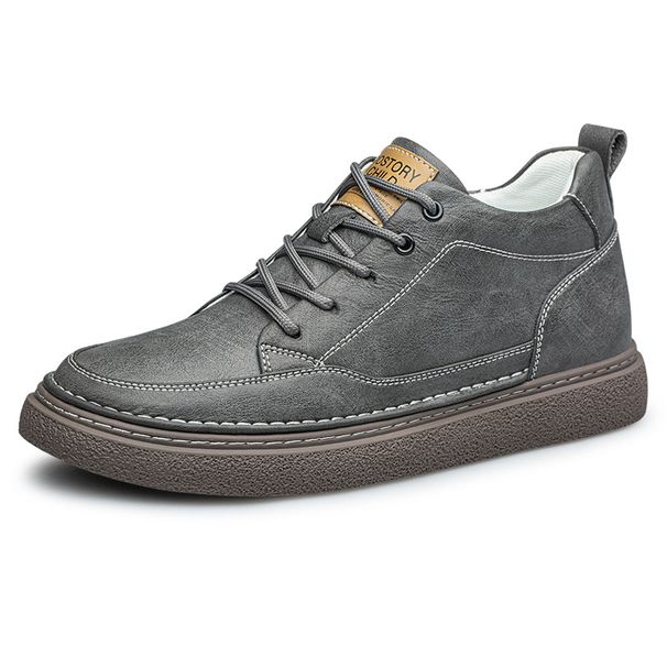 Men's Shoes Mid-top Sports And Leisure Board Shoes, Youth Black Leather Shoes Increase Height_vogvips.com