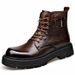 European Warm Series New Martin Top Layer Cowhide Wool Integrated Men's Genuine Leather Winter Fleece Mid-top British Style Motorcycle Boots_vogvips.com