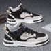 Men's High-Top Sneakers Breathable Casual Shoes With Thick Sole For Height Boost, Lightweight & Comfortable For Summer, Beige/Black_vogvips.com