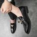 New Fashion Men's Brown Business Casual Loafer Shoes Daily Office Black Buckle Monk Men's Shoes One Foot Cover Banquet Dress Wedding Leather Shoes_vogvips.com