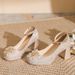 Women's Shoes Waterproof Platform High Heels Women's Thick Heels Square Head Bridal Shoes Rhinestones Temperament Wedding Shoes Rhinestones_vogvips.com