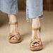 Handmade Women's Shoes, New Summer Style, Square-toed Platform Sandals With Thick High Heels, Full Leather In Apricot_vogvips.com