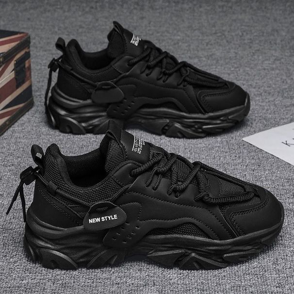 Men's Summer Breathable New Casual Black Sports Mesh Thick Sole Heightening Daddy Work Safety Shoes_vogvips.com