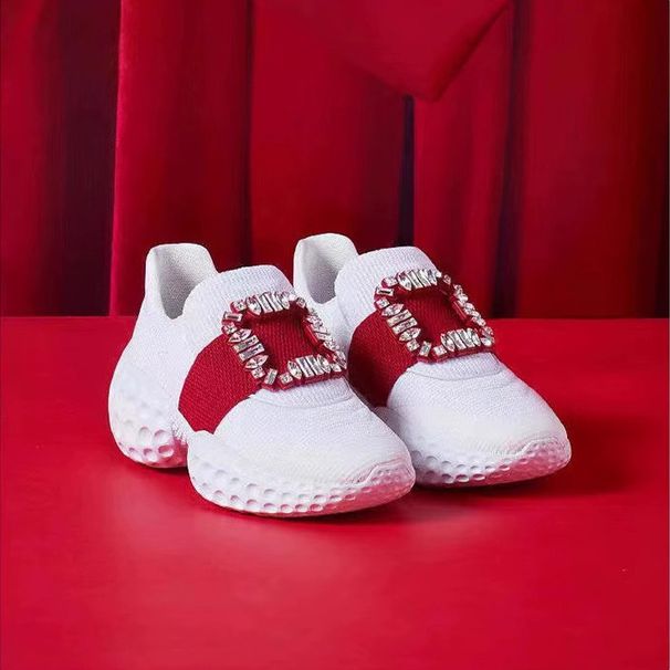 Rhinestone Square Buckle Torre Shoes Women's New Style Slip-on Mesh Retro Belt Buckle All-match Shallow Mouth Shoes_vogvips.com