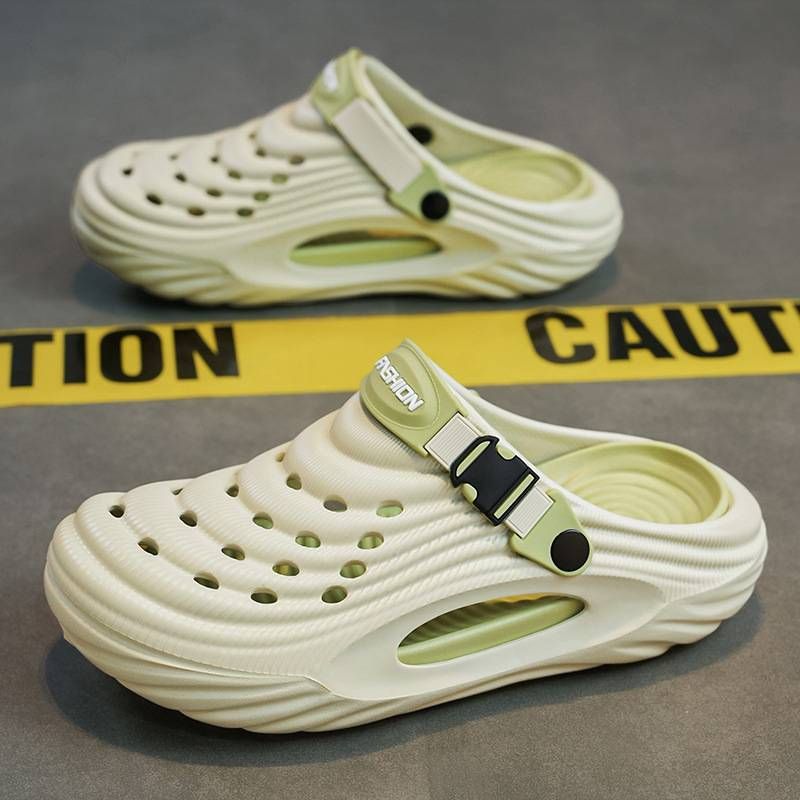 Men's Summer Dual-use Hooded Slippers For Outdoor Sports, Soft Soled Casual Sandals, Perforated Shoes_vogvips.com