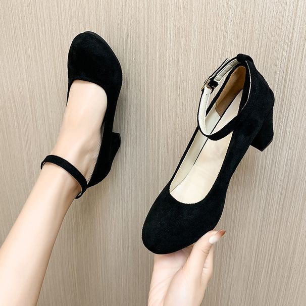 High-heeled Women's 26 Spring/summer New Style Thick Heel Slip-on Shoes With Suede Surface_vogvips.com
