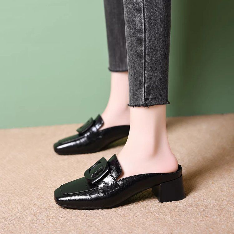 Muller Women's Spring New Style Square-Toe Thick-Heeled Half-Booties 2026 Leather Upper_vogvips.com
