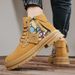 Men's Chunky Sole Side-Zip Ankle Boots - Classic British Style Leather Work Boots With Anti-Slip & Height Increase (Yellow, Khaki, Sand)_vogvips.com