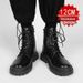 Martin Boots Men's Inner Height Increase 12cm10cm New Men's High-top Tooling Boots British Medium-top Black Leather Boots_vogvips.com