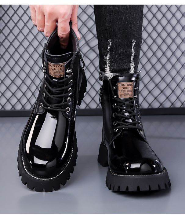 New Leather Spring Men's Shoes High-top Men's Heightening Tooling Martin Boots_vogvips.com