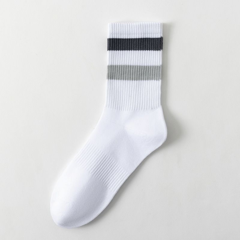 Men's Socks Spring And Autumn Mid Tube Socks Antibacterial Sweat Absorbent Breathable Spring And Autumn Boys Striped White Casual Men's Socks_vogvips.com