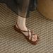 Brown For Women 2023 New Versatile Retro Open-Toe Woven Hollow Roman Flat Beach Comfortable Women's Sandals_vogvips.com