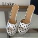 Liyke Summer Fashion Polka Dot Silk Platform High Heels Slippers For Woman Peep Toe Banquet Party Shoes Stiletto Sandals_vogvips.com