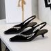 Cone Heel Patent Leather Rhinestone Shallow Mouth Single Shoes Women's Rear Strap One Pedal Comfortable Pointed Women's Shoes_vogvips.com