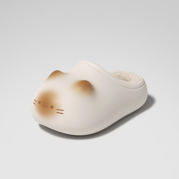 Cute Cat Wearable Cotton Slippers For Women Winter Fleece-Lined Warm Couple Home Thick-Soled Cotton Slippers For Women With Cat Paw_vogvips.com