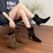 Women's Fashion Boots – Pointed Toe Chunky Heel Mid-Calf Booties With Studded Details & Suede Finish, Comfortable For Wide Feet (Black/Brown)_vogvips.com