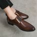 New Fashion Men's Brown Business Casual Loafer Shoes Daily Office Black Buckle Monk Men's Shoes One Foot Cover Banquet Dress Wedding Leather Shoes_vogvips.com