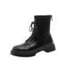 Women's Chunky Heel Round Toe Ankle Boots - Genuine Leather Lace-Up Combat Boots With Cushioned Insole, Slip-Resistant Sole For Winter Fall Spring_vogvips.com