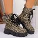 Women's Chunky Heel Ankle Boots With Leopard Print - Round Toe Lace-Up Fashion Boots_vogvips.com