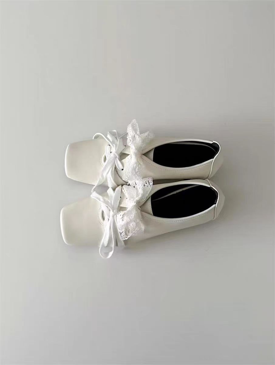 French Lace Mary Jane Women's Shoes 2026 New Square Head Thick Heel Lace-up Ballet Shoes Retro Versatile Single Shoes_vogvips.com