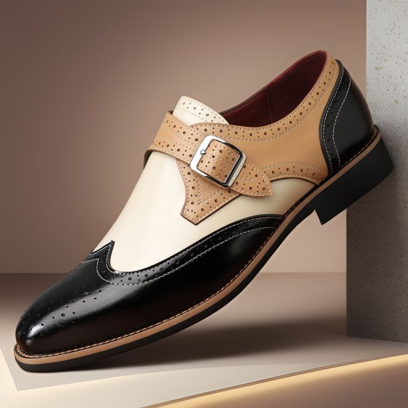 Euro Step New Color-Block Brogue Carved Large Size Business Formal Casual Leather British Versatile Men's Shoes_vogvips.com
