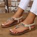 Roman For Women Summer Fairy Style Flat Student Comfort Toe Clip Rhinestone Thong Sandals Extra Large Size 42 43_vogvips.com