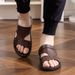 Mens Sandals 2025 New Leather Thick Bottom Beach Summer Outdoor Dad Anti-slip Dual-purpose Slippers_vogvips.com