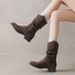 Fairy Style Ruched Slouch For Women 2025 Autumn Winter New Round Toe Slimming Chunky Heel Fashion Short Boots_vogvips.com