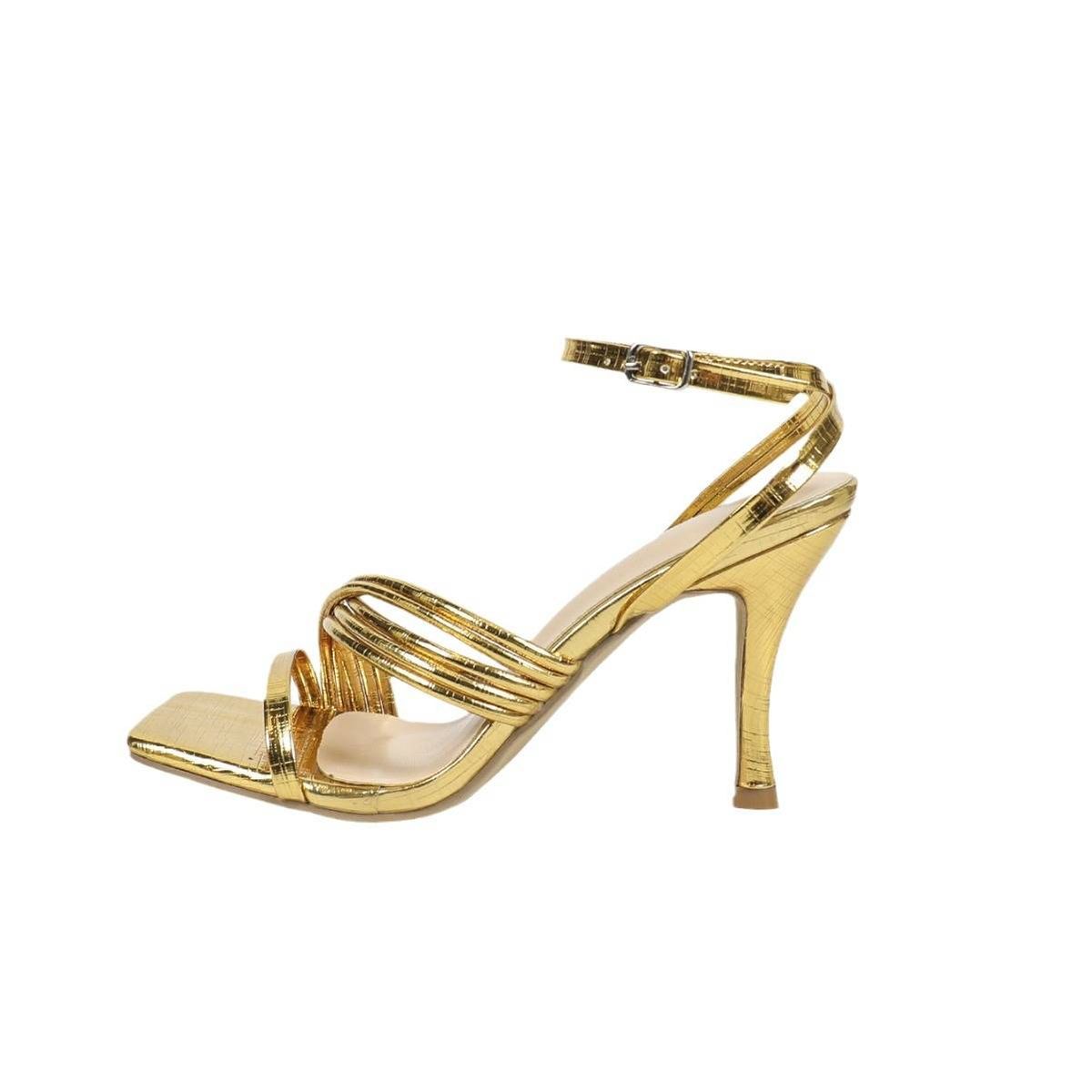 Women's Shoes Heeled Sandals With Gold Square Head And Stilettos Simple And Elegant Open Toed High Heeled Shoes Golden Shoes_vogvips.com