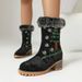 Women's Snow Boots, Red Christmas Shoes, Round Toe, Thick Sole, Thick Heel, High Heel, Thick Fur Lining, Short Boot, Warm Cotton Shoes, Short Boots_vogvips.com