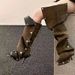 Women's Shoes High Heel Pointed Metal Rivet Denim Splicing Two Wear Pile Knee High Boots Large Size Women's Shoes_vogvips.com