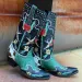 Winter Blue Western Cowboy Women Shoes Thick Heels Pointed Toe Embroidered Mid Calf Boots Fashion Cowgirl Booties 240921_vogvips.com