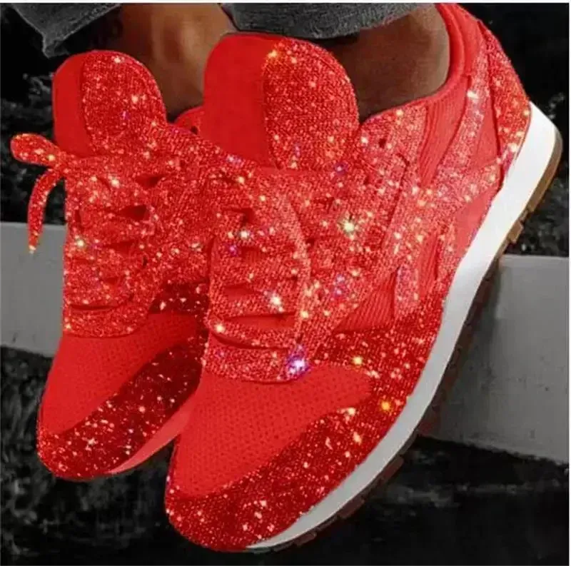 2025 New Flat Sneakers Casual Bling Vulcanized Women Mesh Lace Up Platform Plus Size Fashion Outdoor Woman Shoes_vogvips.com
