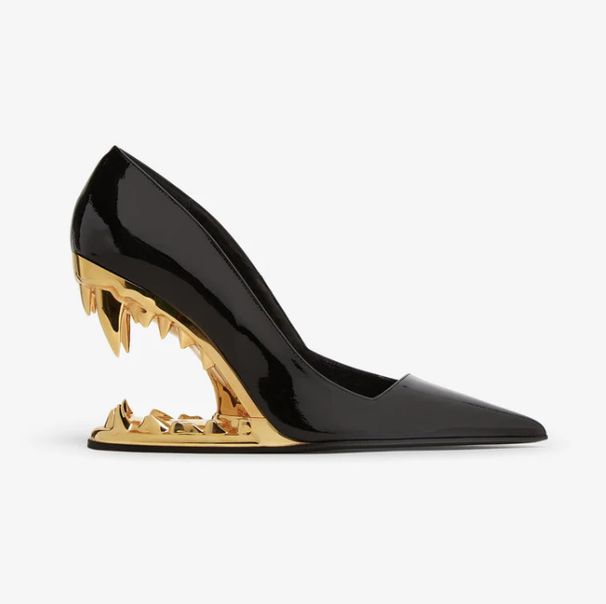 25 New Foreign Trade Pointed Toe Slip-On Metal Teeth High Fashion Single Irregular Heel Plus Size Women's Shoes_vogvips.com