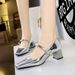 5288-K87 Style Banquet Women's Shoes With Thick Heel, Shallow Mouth, Square Straight Toe, And Rhinestone Buckle, Single_vogvips.com