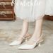Summer Hot Rhinestone One-piece Pointed Back Hollow Shoes Three-color Low-heeled Work Clothing Sandals_vogvips.com
