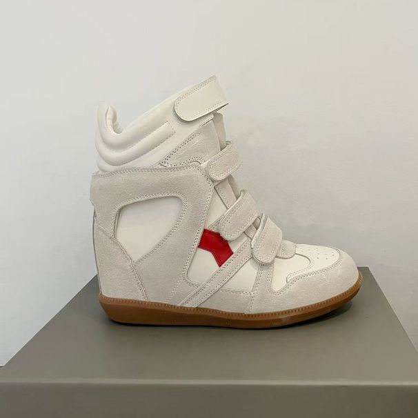 Women's High Top Sneakers White Genuine Leather Velcro Casual Sports Shoes 7CM Wedge Heel European Style for Autumn 2025_vogvips.com